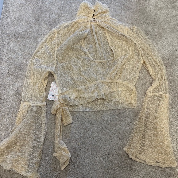 Free People Rule Breaker Beige Ivory Sheer Top M NWT - Picture 2 of 3